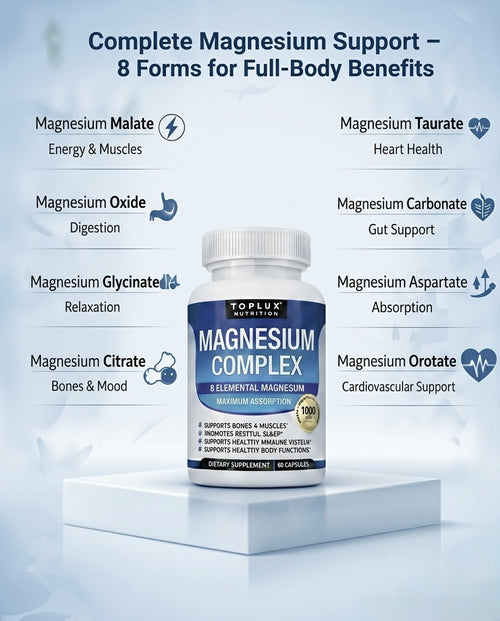 Unlock Ultimate Wellness with Toplux 8-in-1 Magnesium Complex: Full-Spectrum 1000mg Capsules for Sleep, Bone Health, and More!